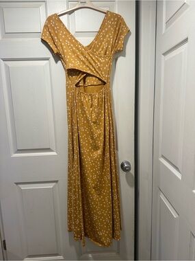 Pact Small Mustard Floral Cutout Maxi Dress organic